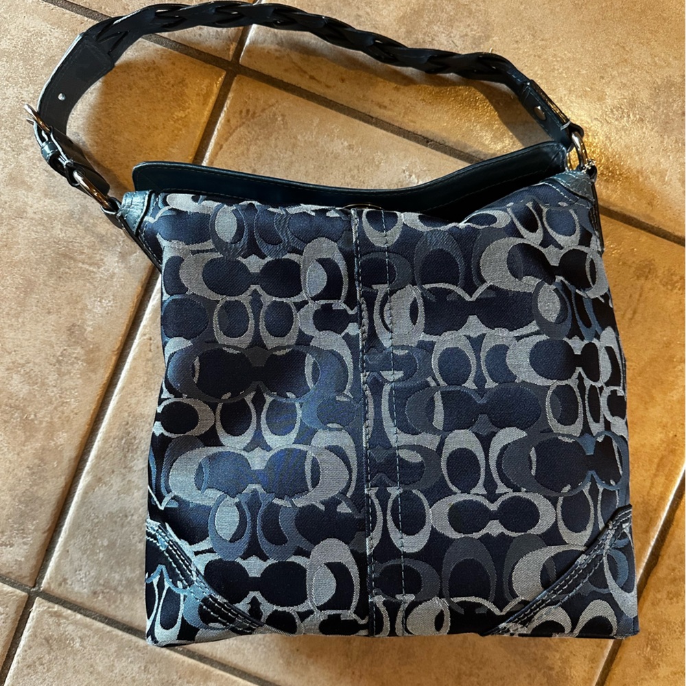 Coach Navy and Gray Patterned Shoulder Bag